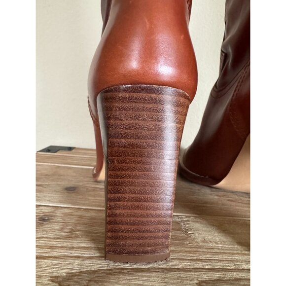 ZARA Brown Genuine Leather Pointy Toe Western Stitch Knee High Boots Size 9 - Picture 11 of 14